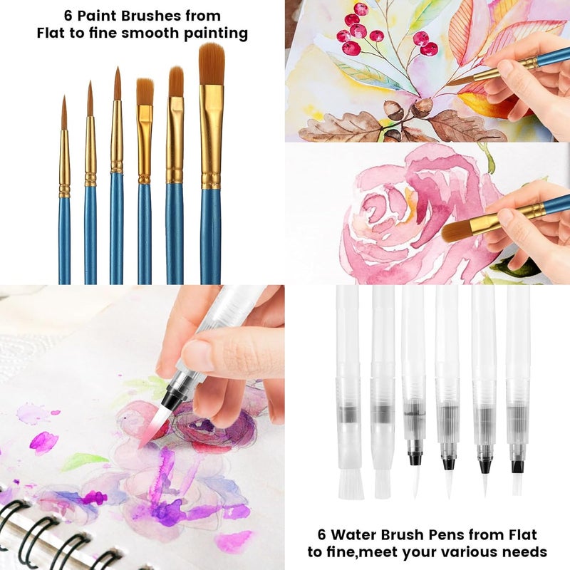 Blablaovy Watercolor Paint, 48 Colors Washable Paint Set, 6 Brush, 6 Refillable Water Brush Pen, Drawing Pad, Palette, Painting sets for Artists Beginners Adult, Water Color Paint Sets for Kids - Image 4